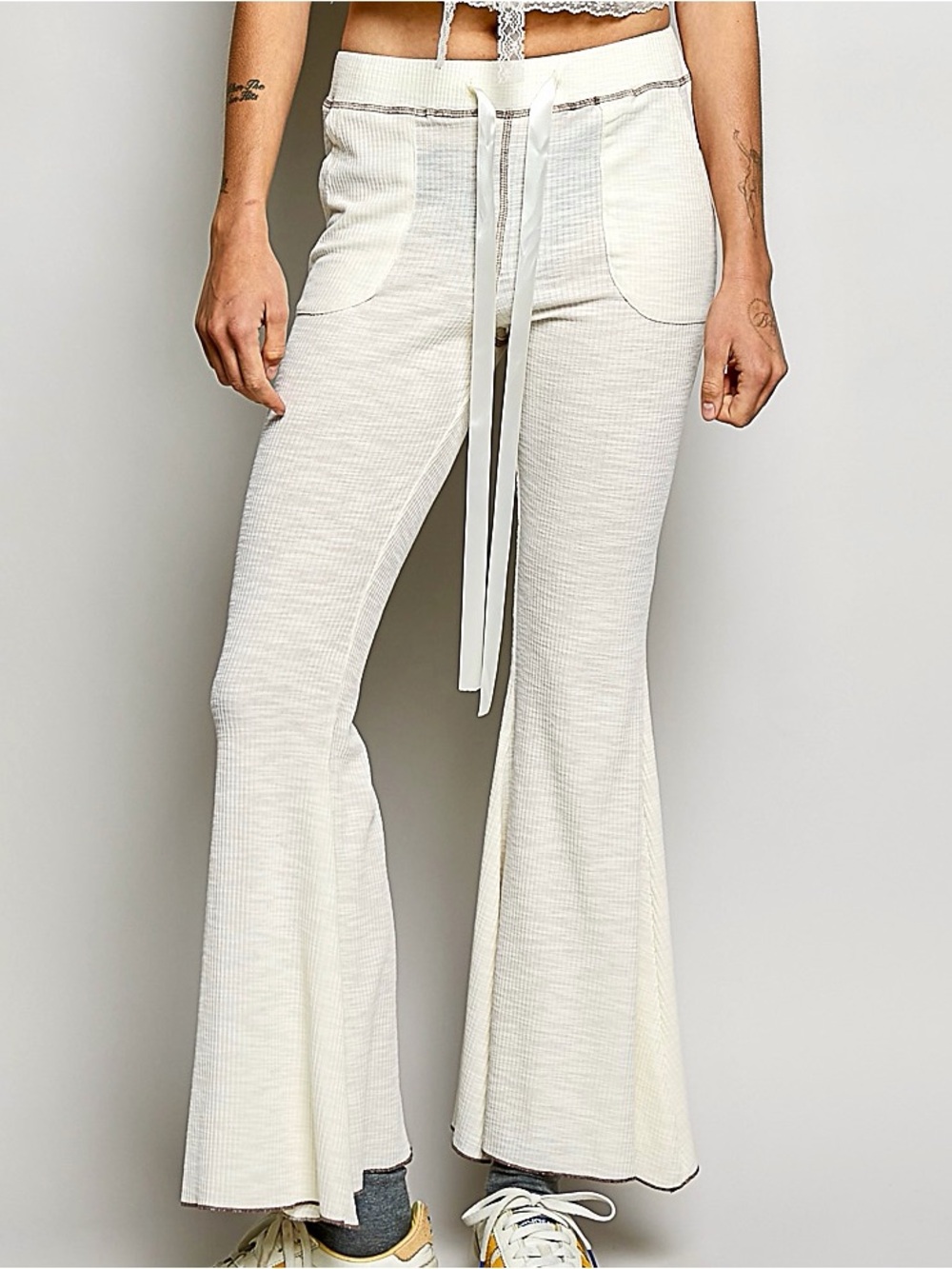 ♥️Hello Gorgeous! POL Drawstring Textured Ribbed Knit Pants - Natural